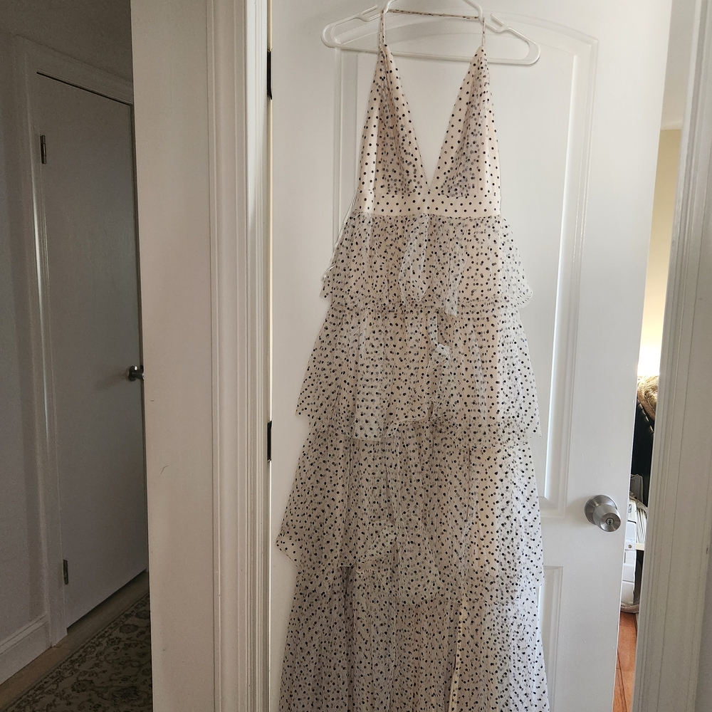SHEIN Cream Maxi Dress with Black Polka Dots